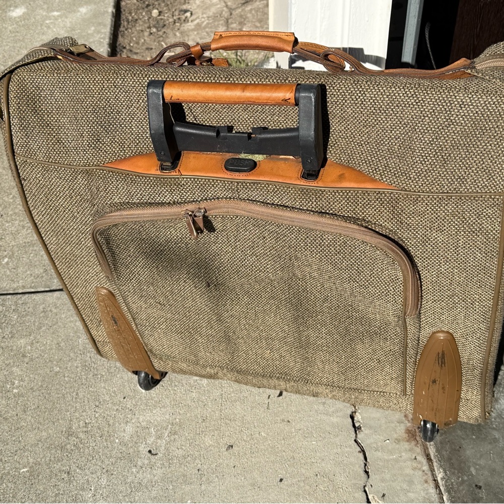 Vintage Tweed Rolling Suitcase with Leather Accents